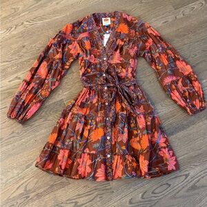 XS FARM Rio Floral Long Sleeve Dress - Red and Pink